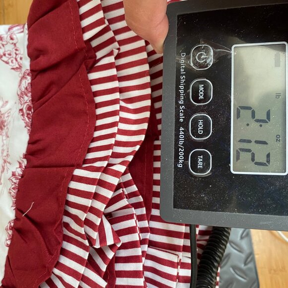 Red White Toile Ruffled Curtain Valances Cotton French Country Stripes Set of 3 - Picture 9 of 9